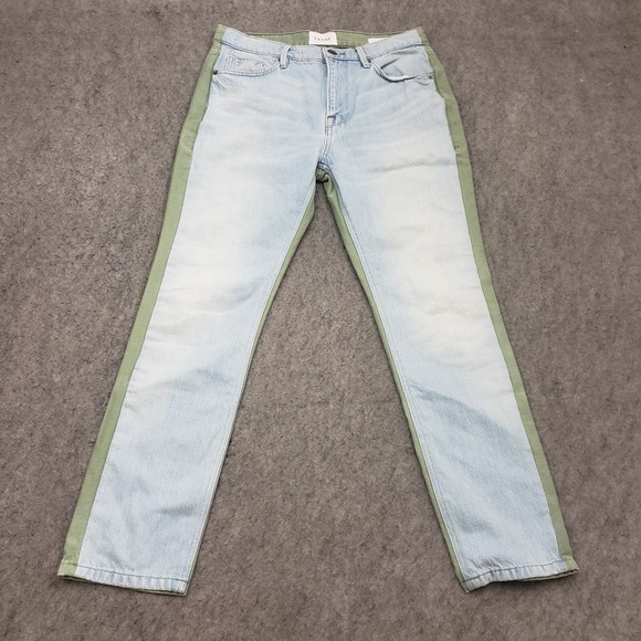 Frame Jeans Womens 25 Blue Green Straight Boyfriend Le Beau Two Tone Denim - Picture 1 of 10